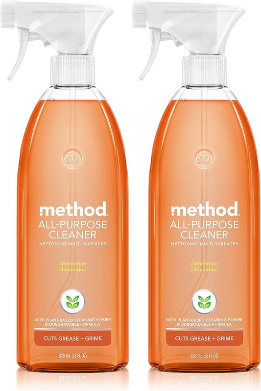 Method All-Purpose Cleaner Spray, Clementine, Plant-Based and Biodegradable Formula Perfect for Most Counters, Tiles, Stone, and More, 28 oz Spray Bottles, (Pack of 2)