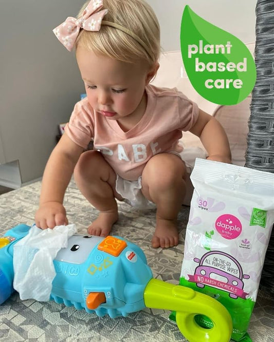 All Purpose Wipes by Dapple Baby, Hypoallergenic & Powered by Plants Cleaning Wipes, Hint of Lavender, 30 Count (Pack of 4)