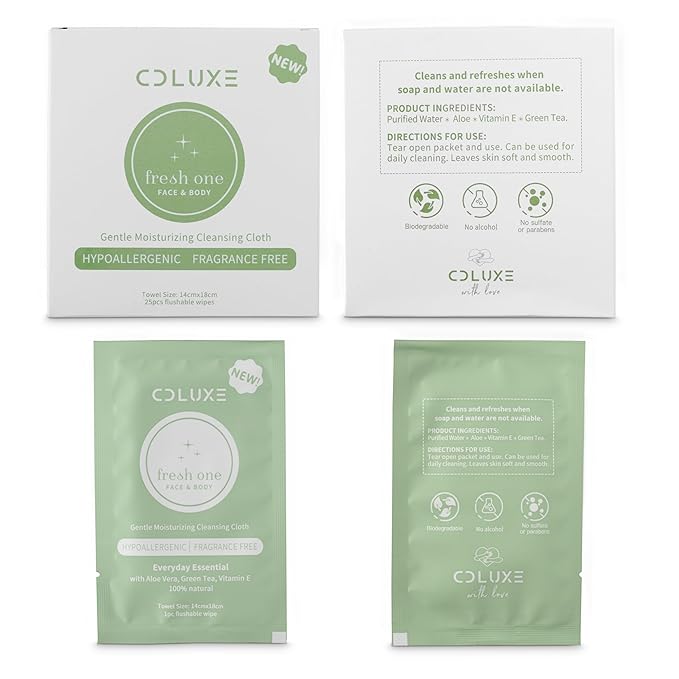 Fresh One (Body, Face, or Toliet) - Personal Cleansing | All Natural & Flushable, Sensitive Skin, Deodorizing, Hand Wipes, Moisturizing, Individually Wrapped on-the-go Singles