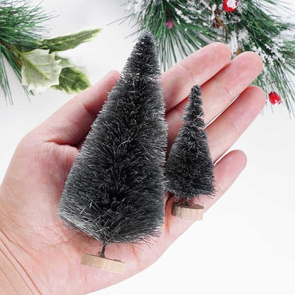 Yookat 40Pcs Mini Pine Trees Artificial Mini Trees with Wood Base Sisal Trees Bottle Brush Trees Assorted Color for Christmas Decoration Winter Ornaments DIY Crafts (Black)