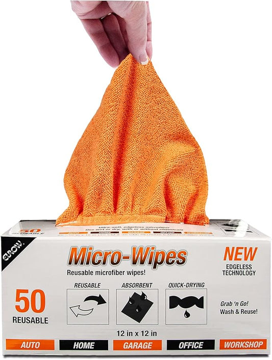 Eurow Reusable Microfiber Cleaning and Drying Wipes with Dispenser Box, 200GSM, 12 by 12 Inches, Pack of 50 - Orange