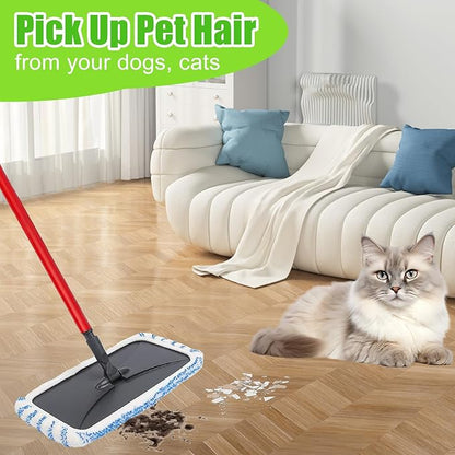 Reusable Cotton & Microfiber Mop Pads Compatible with O Cedar Mop, Mop Head Replacement Pads for Dry & Wet Use, Washable Flat Dust Mop Refills for Hardwood Floor Cleaning, 4 Pack