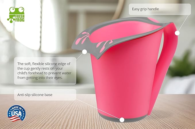 Plastic Bath Cup (800ml, 27 fl ounce) Waterfall Rinser, Made in USA (Pink)