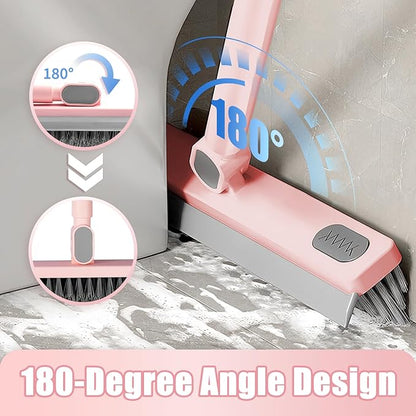 Floor Scrub Brush with Long Handle 58'’ Telescopic Handle 2 in 1 Scrape Brush, V-Shaped Corner Stiff Bristle Floor Scrubber with Squeegee for Cleaning Shower Bathroom Garage Kitchen Wall Tub Deck Tile