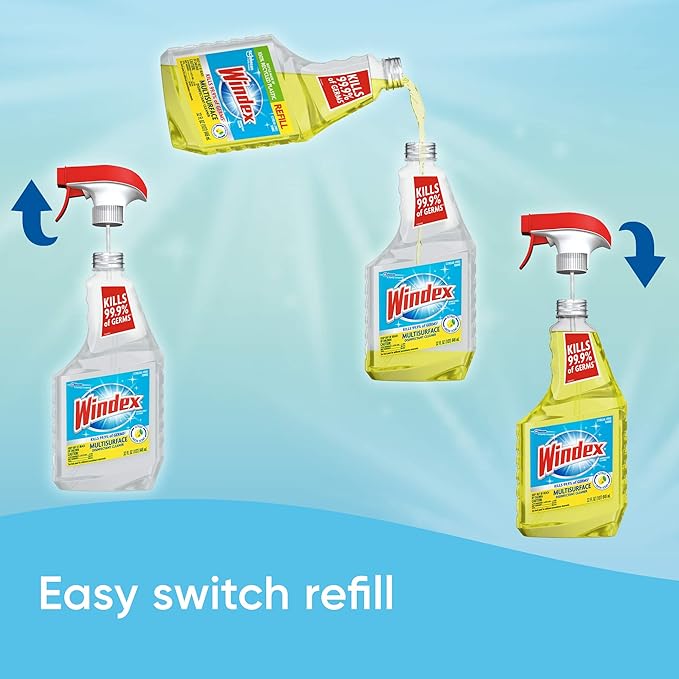 Windex Refill Multipurpose Cleaner Disinfectant Spray, Bottle Made from 100% Recycled Plastic, Surface Cleaning Spray, Citrus Fresh Scent, 32 Fl Oz