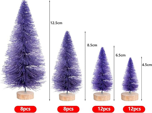 Yookat 40Pcs Mini Pine Trees Artificial Mini Trees with Wood Base Sisal Trees Bottle Brush Trees Assorted Color for Christmas Decoration Winter Ornaments DIY Crafts (Purple)