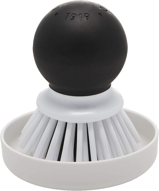 KitchenAid Palm Brush With Dish Tray to Keep Countertops Dry and Clean, Durable Nylon Bristles for Tough Cleaning, Dishwasher Safe, 2-Piece, Black
