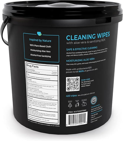Wipex Gym Wipes for Equipment Bundle - Get 2 Buckets (1) Lemongrass & (1) Sanitizing BZK Plant-Based Fitness Equipment Wipes, Clean Surfaces & Mats, Safe Peloton Bike Cleaner, 400 Ct (Pack of 2)