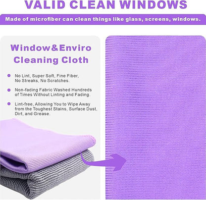 Longmann Window Cleaning Cloth, Glass Cloth, Cleaning Cloth, Streaks Schatches Free (Purple 2 Pack, Grey 2 Pack)