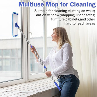 Uiifan 2 Set 18" Microfiber Mop Floor Cleaning Mop Flat Mop with Extendable Handle and Reusable Washable Mop Pads for Hardwood Floors Laminate Commercial Mop Bulk Wet and Dust Mop