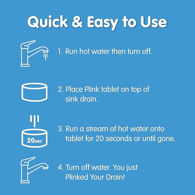 Plink Fizzy Drain Freshener and Cleaner, Prevents Clogs and Removes Odors in Household Sinks, Lemon Scent, 6-Pack
