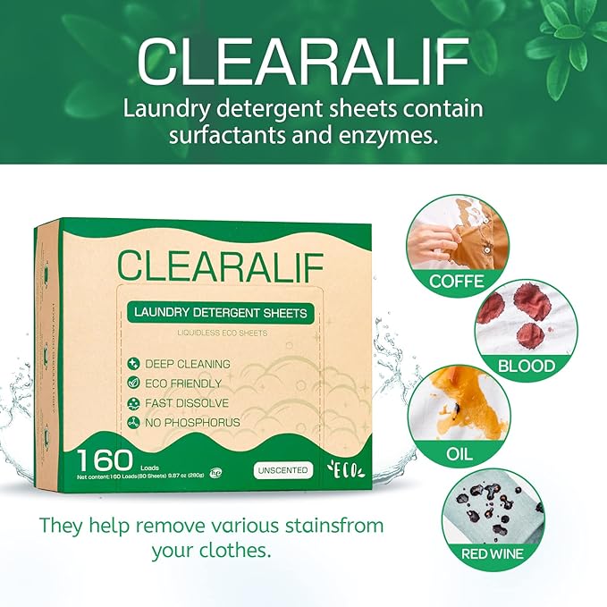 CLEARALIF All In One Laundry Kit. 80 Sheets Unscented Laundry Sheets, 7 oz Lavender Scent Booster Tube, 80 Sheets Color Absorber Sheets.