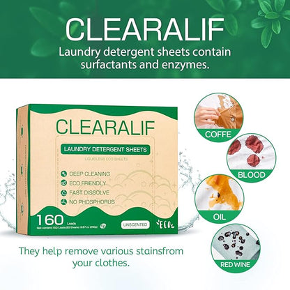 CLEARALIF All In One Laundry Kit. 80 Sheets Unscented Laundry Sheets, 7 oz Lavender Scent Booster Tube, 80 Sheets Color Absorber Sheets.