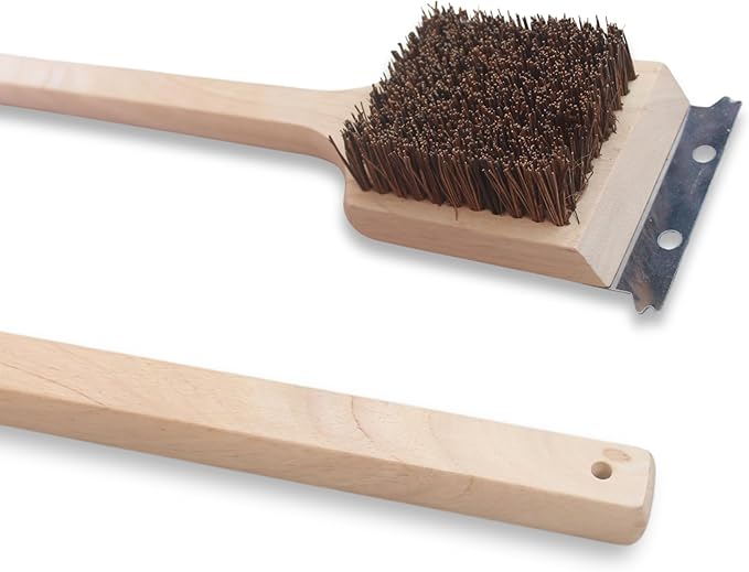 Deluxe Large Wood BBQ Brush Palmyra Bristles (Safe-Contains No Metal Bristles), Beige