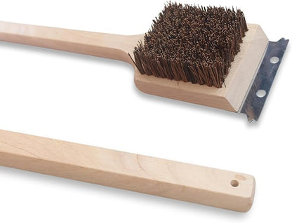 Deluxe Large Wood BBQ Brush Palmyra Bristles (Safe-Contains No Metal Bristles), Beige
