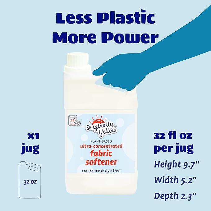 Originally Yellow Plant Based Fabric Softener | Fragrance & Dye-Free Laundry Softener Helps Remove Static & Wrinkles | High-Efficiency, Ultra-Concentrated Liquid Fabric Softener | 32 Oz