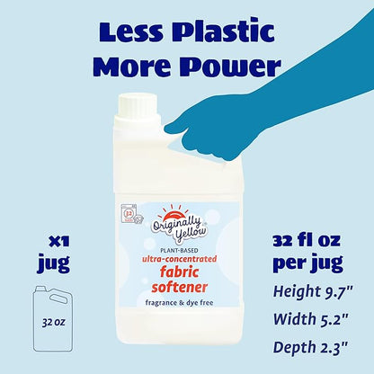 Originally Yellow Plant Based Fabric Softener | Fragrance & Dye-Free Laundry Softener Helps Remove Static & Wrinkles | High-Efficiency, Ultra-Concentrated Liquid Fabric Softener | 32 Oz