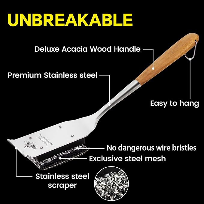 18” Steam Grill Brush Bristle Free,Safe Grill Cleaner for Outdoor Grill,Replaceable Head Grill Scraper Tool,BBQ Grill Cleaning Brush Kit,Grill Brush BBQ Accessories,Gifts for Men/Dad
