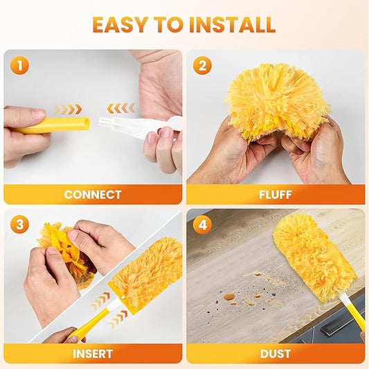 50 Count 360 Duster Refills for Swiffer Dusters + 1 Extendable Handle + 1 Short Handle, Heavy Duty Disposable Kit, Multi-Surface Disposable Pads for Cleaning, Unscented