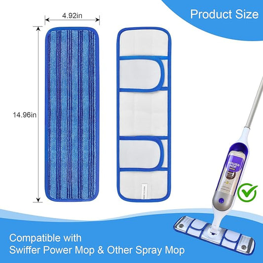 4 Pack Upgraded Reusable Mop Pads Compatible with Swiffer PowerMop, Mop Refill Pads Replacement for Swiffer Power Mop Spray Mop Pads for Multi-Surface Floor Cleaning, Quality Updated Cationic Material