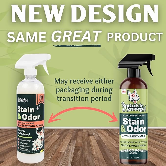 Sprinkle & Sweep Pet Stain and Odor Remover - Super Concentrated Pet Odor Eliminator - No Scrubbing Dog & Cat Urine Enzyme Cleaner Destroyer - Carpet Cleaner for Multiple Surfaces (24 oz Pack of 2)