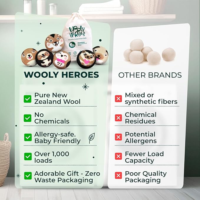 No More Dryer Sheets - Wool Dryer Balls - XL 6-Pack - Eco Dryer Balls - Dryer Balls Laundry Reusable - Softens Laundry Naturally - Reduces Drying Time & Static - with Storage Bag