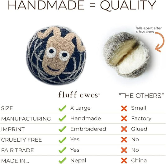 Fluff Ewes Premium Handmade New Zealand Reusable Wool Dryer Balls for Laundry & Baby + Ewe Dew Home Fragrance Aromatherapy Dryer Ball Essential Oil Blend, 2 Pack, Darks + Cottontail 0.5oz