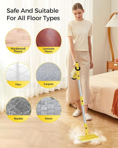 Steam Mops for Floor Cleaning, with 7-in-1 Attachments, 13OZ Water Tank, 23ft Power Cord, Detachable Handheld Steamer for Cleaning Hardwood, Tile, Glass, and Ironing (Yellow-A1)