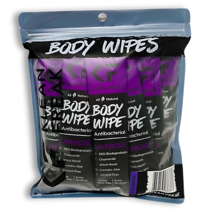 12-Count Body Wipes by Klean Freak - Original Disposable Wipes, Individually Wrapped for the Gym, Workout, Hiking, Travel, and Sport (Lavender)