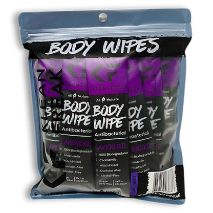 12-Count Body Wipes by Klean Freak - Original Disposable Wipes, Individually Wrapped for the Gym, Workout, Hiking, Travel, and Sport (Lavender)