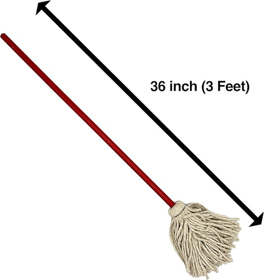 Rocky Mountain Goods Small 36-inch Mop - Traditional Red and White Cotton Yarn Mop - Made in USA - Great for Smaller Areas - Solid Wood Handle - Heavy Duty - Made to Last - 3 Feet Long