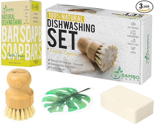 Natural Non-Toxic Dish Washing Block Soap - Dyes And Fragrance Free - Vegan Cruelty-Free Eco-Friendly And Zero Waste Dishwashing Handmade Solid Bar Soaps Detergent & Biodegradable (Lemon Bundle)