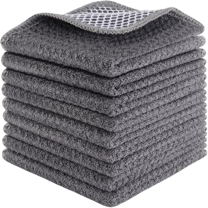 KinHwa Kitchen Washcloths for Dishes Absorbent Microfiber Dish Cloths Quick Dry Dish Rags with Poly Scour Scrub Side Ideal for Kitchen Cleaning and Housekeeping (Gray-B, 7inch X7inch)