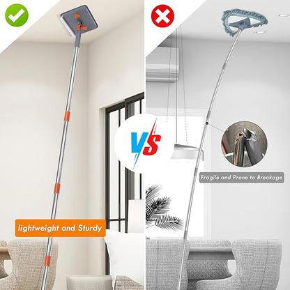 Baseboard Cleaner Tool with Handle, 80" Long Handle Mop with 6 Reusable Cleaning Pads, Duster Cleaning Tools for Baseboards/Ceiling/Floor, Microfiber Ceiling Wall Window Cleaner