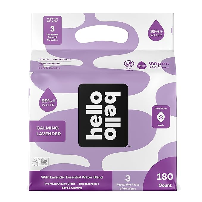 Hello Bello Extra Gentle Lavender Scented Baby Wipes, Made with 99% Water and Aloe for Babies and Kids, 60 Count (Pack of 9) Total 540 Count