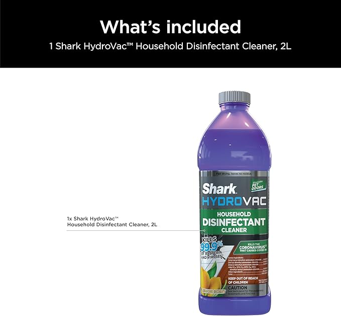Shark HydroVac Household Disinfectant Cleaner, Kills 99.9% of Bacteria & Viruses, Compatible with Shark HydroVac 3-in-1 Multi-Surface Cleaners on Hardfloor, Stone, Laminate & Tile, Purple, WDCD60
