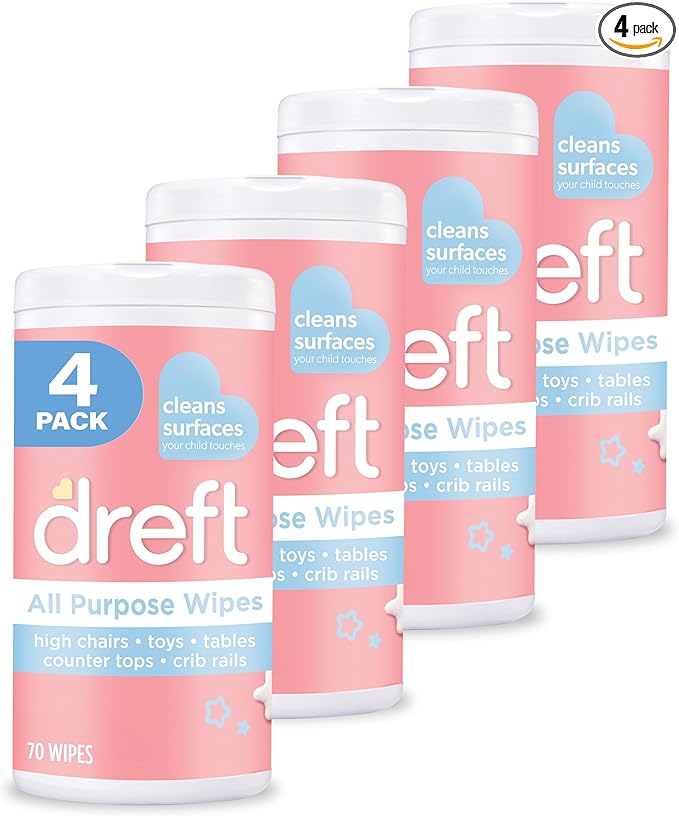 Dreft Multi-Surface All-Purpose Gentle Cleaning Wipes for Baby Toys, Car Seat, High Chair & More, 70 Count (Pack of 4)