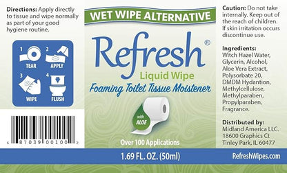 Refresh Liquid Wipe: Toilet Paper Foam. Eco-Friendly Flushable Wet Wipe Alternative. Cleanses and Soothes with Witch Hazel and Aloe. Plumbing and Septic Safe. 50ml (1.69 Fl Oz) – 3 Pack.…