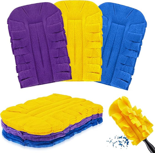 Zubebe 3 Pcs Heavy Duty Duster Refill Reusable Fleece Duster Refills Multi Surface Washable Cleaning Pads for Home, Blinds, Fans, Corners, Furniture (Yellow,Blue,Purple)
