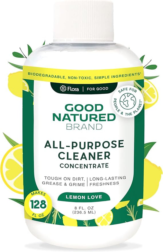 Good Natured Brand All-Purpose Cleaner Concentrate | Multi-Surface Cleaner | Natural Lemon Essential Oil | Multipurpose Cleaner Concentrate All Surfaces | Lemon Love | 8oz makes 128oz