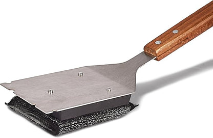 Grill Scrubber and Scraper for Barbecue with Replaceable Scrubber Head – Grill Cleaner for Outdoor Grill with Extended 16” Large Wooden Handle -No Scratch on Grill by Dhampooh