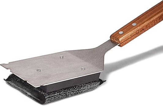 Grill Scrubber and Scraper for Barbecue with Replaceable Scrubber Head – Grill Cleaner for Outdoor Grill with Extended 16” Large Wooden Handle -No Scratch on Grill by Dhampooh