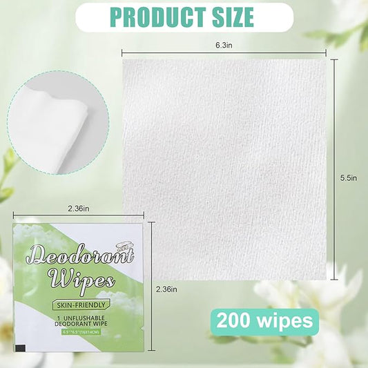 200 Pcs Deodorant Wipes Individually Wrapped Mini Deodorant Travel Size Wet Armpit Wipes Travel Deodorants Bulk for Women Men Homeless Personal Cleansing Wipe Butt Hands Face Underarm Sports(Cucumber)