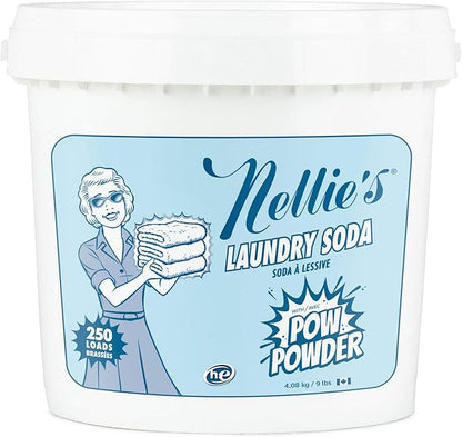 Nellie's Laundry Soda with POW Powder - 250 Loads - Environmentally Conscious Laundry Detergent with Stain-Fighting Active Enzymes - High-Efficiency, Gentle on Skin and Environment - (Made in Canada)