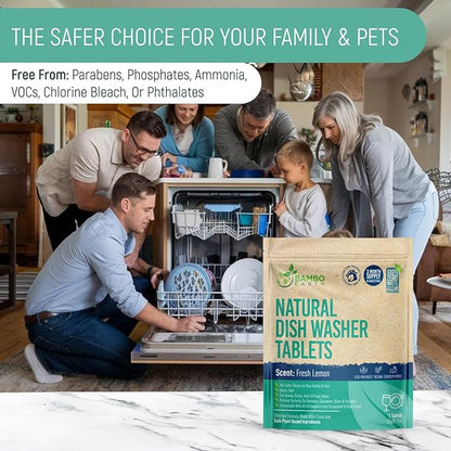 Natural Dishwasher Detergent Tablets - Plant Based Alternative Refill Pack Dishwashing Tabs - Eco-Friendly And Plastic Free Way To Cleaner Dishes - 30/60/90 Refills Dish Washer Soap Pods (90 Pack)