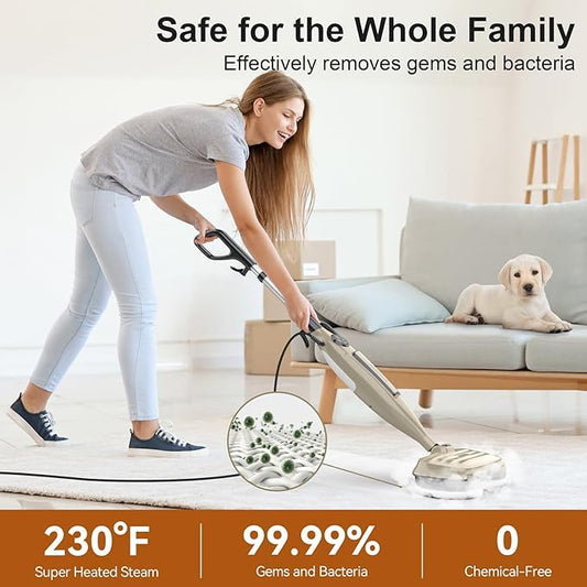 DEVOAC VM6 Scrubbing Steam Mop with Rotating Mop Pads, 10 in 1 Steam Mop, Lightweight Spin Mop & 3 Steam Modes for Hard Floor Laminate Marble Floors