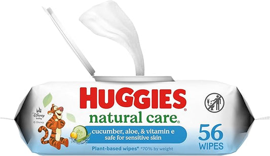 Huggies Natural Care Cucumber, Aloe and Vitamin E Baby Wipes, Hypoallergenic, Scented, 1 Flip-Top Pack (56 Wipes Total), Packaging May Vary