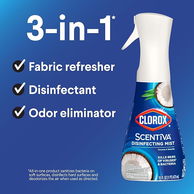 Clorox Scentiva Disinfecting Mist, Coconut and Waterlily, 1 Spray and 1 Refill, 16 oz Each