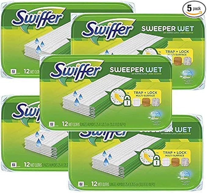 Swiffer Sweeper Wet Mopping Pad Refills for Floor Mop Open Window Fresh Scent 12 Count - 5 Pack