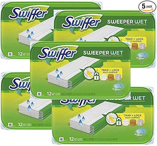Swiffer Sweeper Wet Mopping Pad Refills for Floor Mop Open Window Fresh Scent 12 Count - 5 Pack